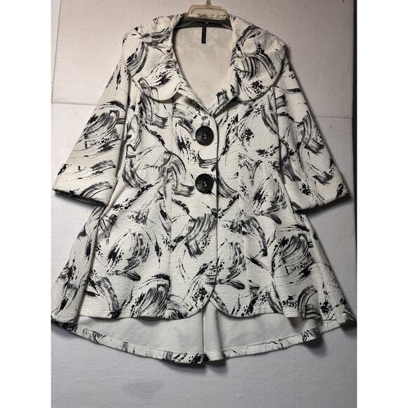 IC by Connie K Jacket Asymmetrical Artsy Abstract One Button Size M Black White - Picture 1 of 4